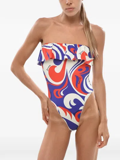 Dsquared2 All-over Printed Swim Strapless One Piece In Multi