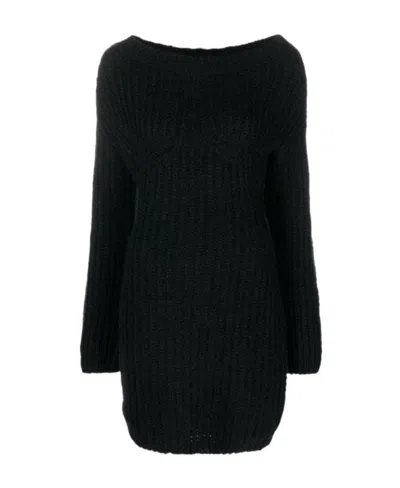Dsquared2 Alp Off-shoulder Knitted Minidress In Black
