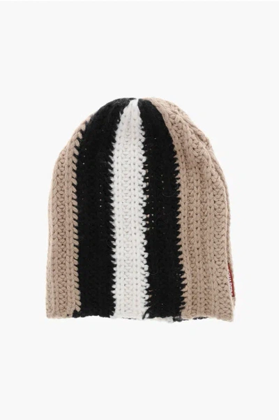 Dsquared2 Alpaca Blend Beanie Hat With Color Block Design In Brown