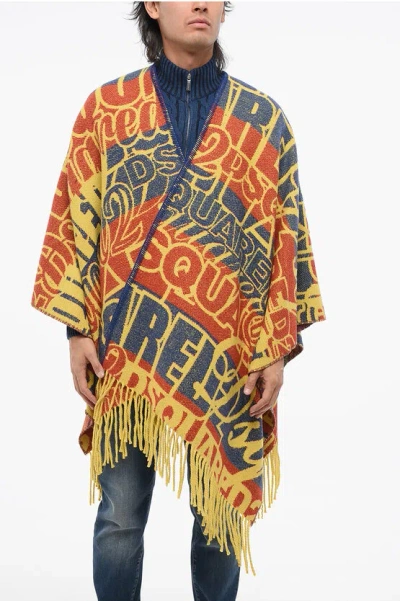 Dsquared2 Alpaca Blend Poncho With Logo All-over