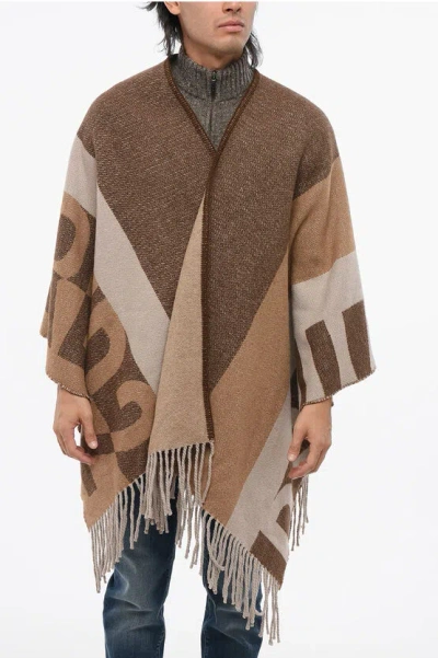 Dsquared2 Alpaca Blend Poncho With Logoed Detail In Brown