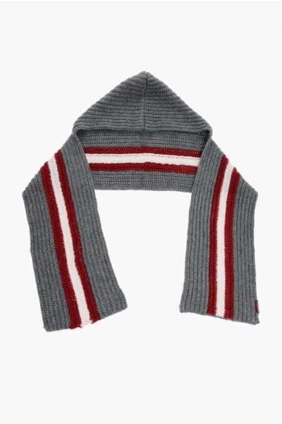 Dsquared2 Alpaca Blend Scarf With Contrasting Band And Hood In Gray