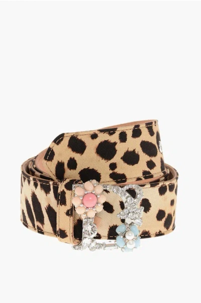 Dsquared2 Animal Patterned Fabric Belt With Jeweled Buckle 40mm