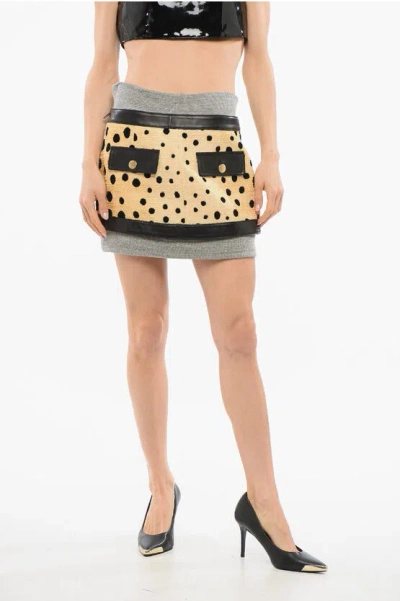 Dsquared2 Animal Patterned Guepard Miniskirt With Leather Details In Neutral