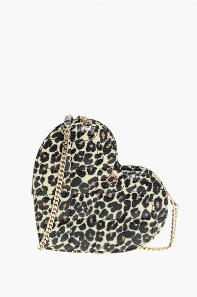 Dsquared2 Animal Patterned Leather Heart-shaped Clutch