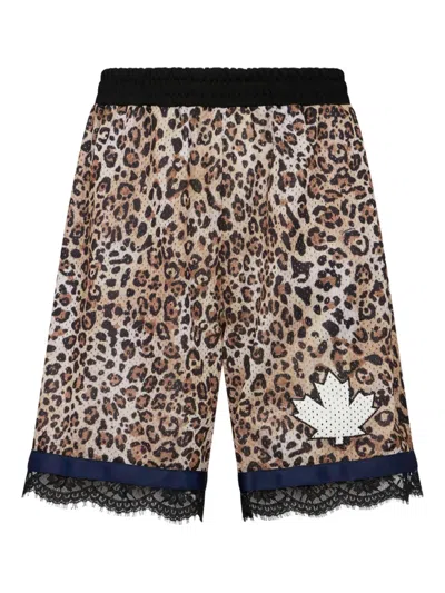 Dsquared2 Animal-print Lace Wild2 Shorts In Brown