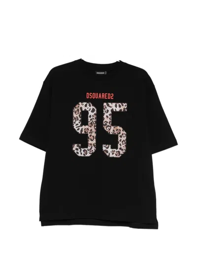 Dsquared2 Men Black Crewneck T-shirt With Maxi Logo On The Front In Cotton Man