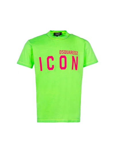 Dsquared2 Apple Green Cotton T-shirt With Iconic Logo Print For Men
