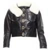 Dsquared2 Asymmetric Fur Collar Jewel Button Cropped Leather Jacket In Black
