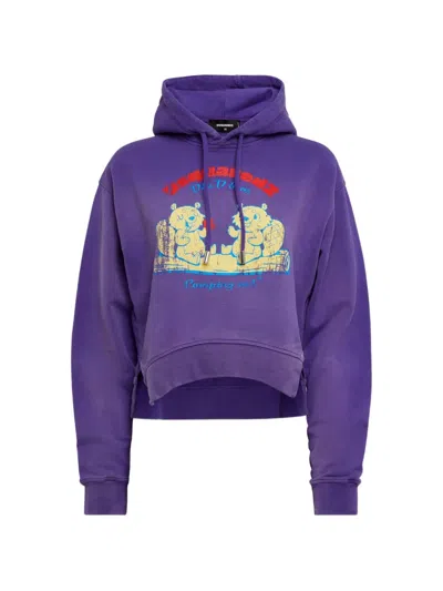 Dsquared2 Asymmetric Graphic-print Hoodie In Purple