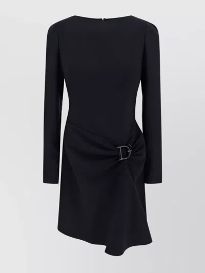 Dsquared2 Asymmetric Hem Buckle Detail Mini Dress In Black