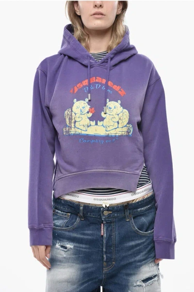 Dsquared2 Asymmetric Hoodie Round Rib Fit With Front Print In Purple