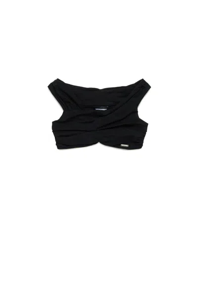 Dsquared2 Kids' Asymmetric-neck Ruched Cropped Top In Nero