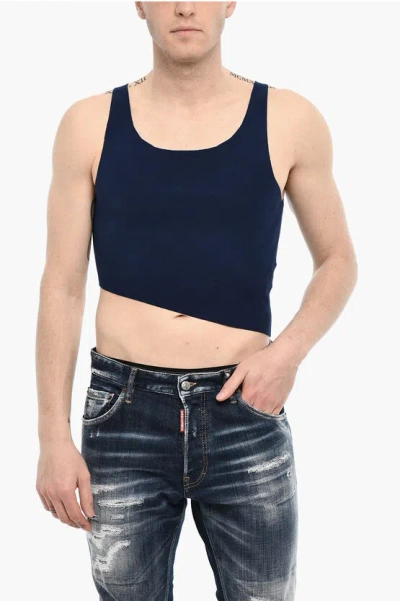 Dsquared2 Asymmetrical Cut Knitted Cropped Top In Blue
