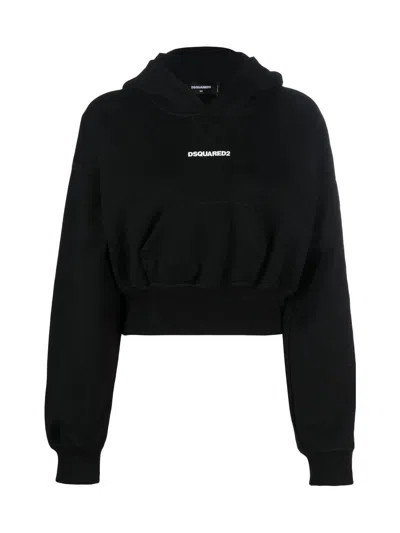 Dsquared2 Attached Cap Cropped Hoodie In Black