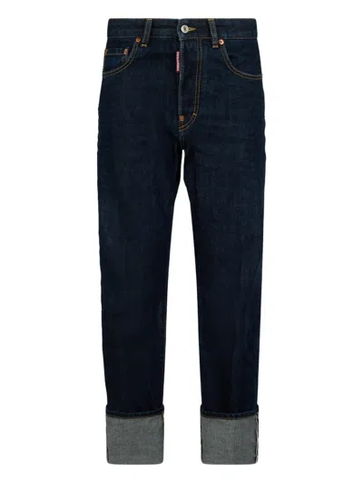 Dsquared2 Tomboy Jeans Rolled Cuffs Contrast Stitching In Blue