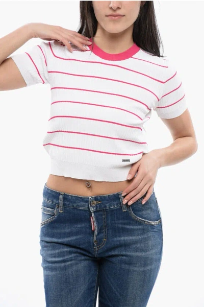 Dsquared2 Awning Striped Knitted Crop Top In White