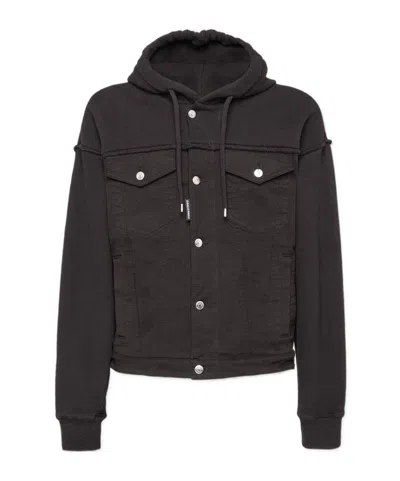 Dsquared2 Ayered-hood Denim Jacket In Black