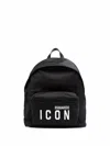 Dsquared2 Glossy Black Nylon Backpack With Logo Print In Black