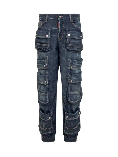 Dsquared2 Baggy Fit Cargo Jeans In Navy