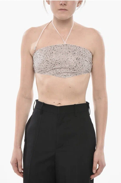 Dsquared2 Bandeau Bikini Top With All-over Crystals In Neutral