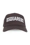 Dsquared2 Distressed Black Cotton Baseball Cap With Logo Embroidery In Black
