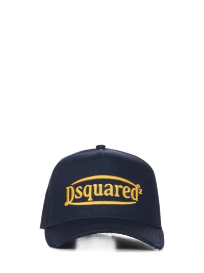 Dsquared2 Baseball Hat In Blue Cotton Gabardine In Black