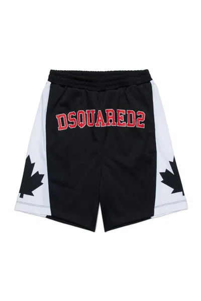 Dsquared2 Basketball Shorts With Canadian Leaf In Black