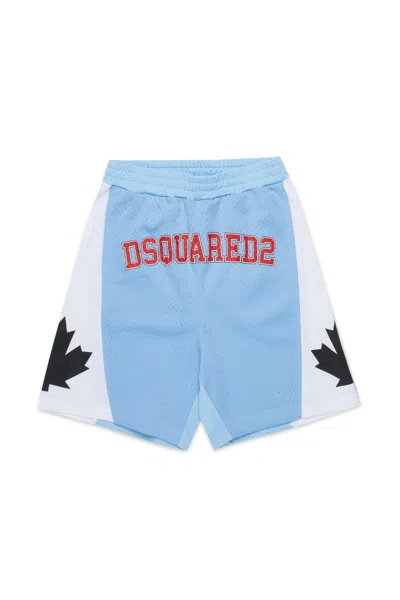 Dsquared2 Kids' Basketball Shorts With Canadian Leaf In Blue