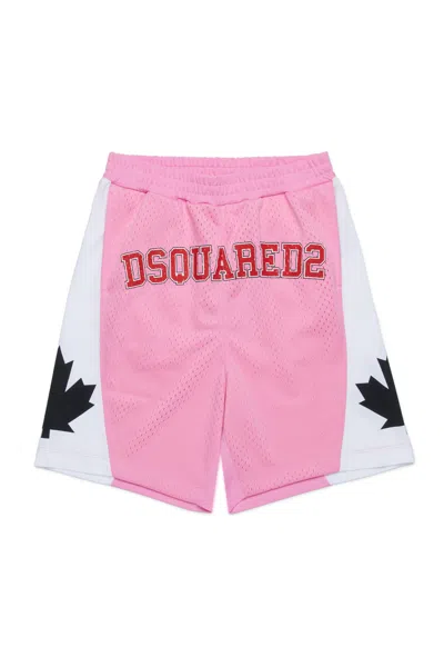 Dsquared2 Basketball Shorts With Canadian Leaf In Pink