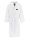 Dsquared2 Logo Hooded Bathrobe With Waist Belt In White