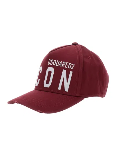 DSQUARED2 RED BASEBALL CAP WITH MAXI LOGO PRINT ON THE FRONT AND LOGO LETTERING ON THE REAR IN COTTON MAN