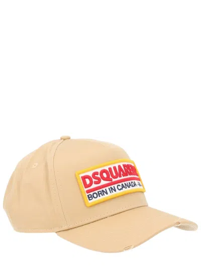 Dsquared2 Bcm0983_05c000015130 Logo-patch Cotton Baseball Cap In Beige