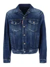 Dsquared2 Blue Jacket With Distressed Effect And Logoed Metal Buttons In Denim Man In Blue