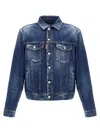 Dsquared2 Blue Jacket With Distressed Effect And Logoed Metal Buttons In Denim Man In Blue