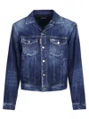Dsquared2 Distressed Denim Jacket Paint Splatters In Blue