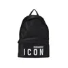Dsquared2 Be Icon Black Nylon Backpack With Logo Print In Black