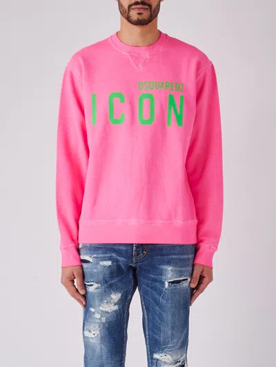 Dsquared2 Be Icon Cool Fit Tee Crewneck Sweatshirt In Rosa Fluo