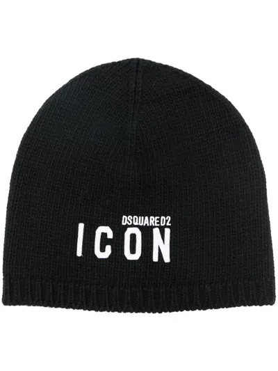DSQUARED2 BE ICON-EMBROIDERED RIBBED BEANIE