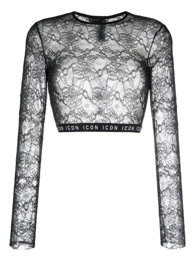 Dsquared2 Be Icon Lace Cropped Top In Black