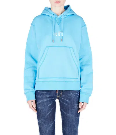 Dsquared2 Be Icon Logo Printed Drawstring Hoodie In Blue