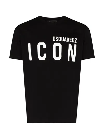 Dsquared2 Men Black Crewneck T-shirt With Maxi Logo Print On The Front In Cotton Man