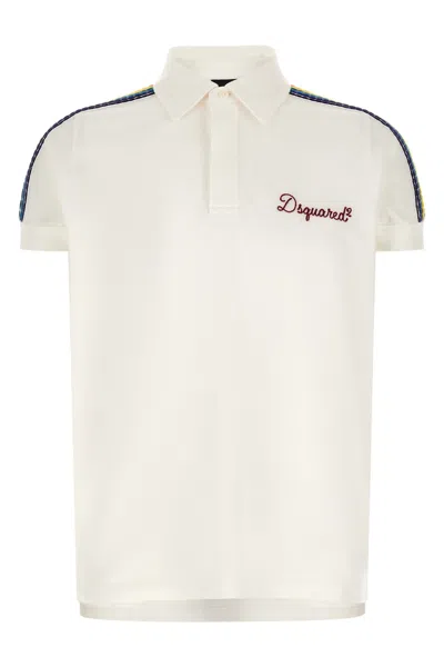 Dsquared2 Pride Polo Shirt Rainbow Stripe Detail In White