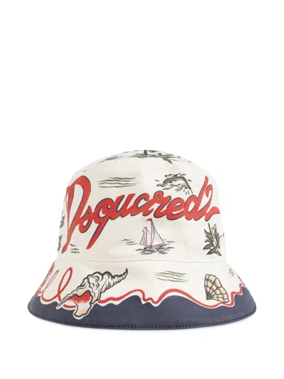 Dsquared2 Beach-print Bucket Hat In White