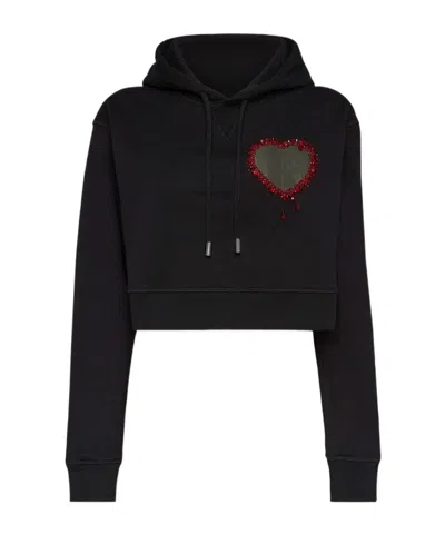 DSQUARED2 DSQUARED2 EMBELLISHED HEART CROPPED COOL FIT HOODIE