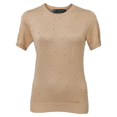 Dsquared2 Bead-embellished Top In Nude Cotton In Brown