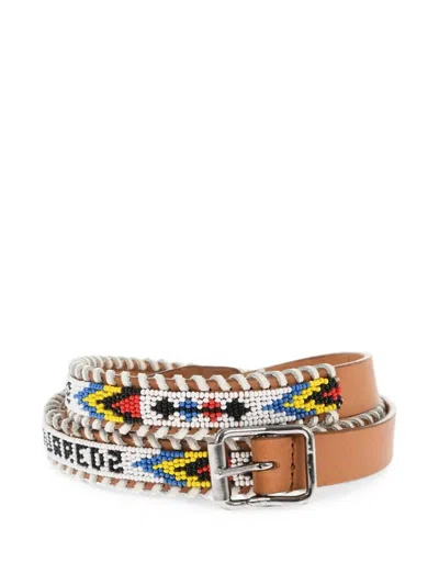 Dsquared2 Bead-embellished Leather Belt In Brown