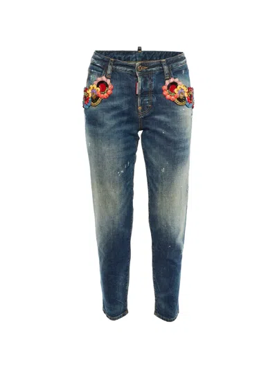 Pre-owned Dsquared2 Bead-embellished Straight-leg Jeans In Blue