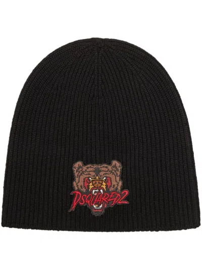 DSQUARED2 BEAR-APPLIQUÉ WOOL BEANIE