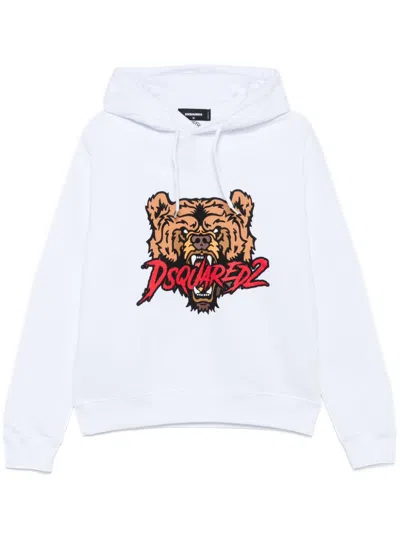 Dsquared2 Bear Logo Cool Fit Hoodie Sweatshirt In White